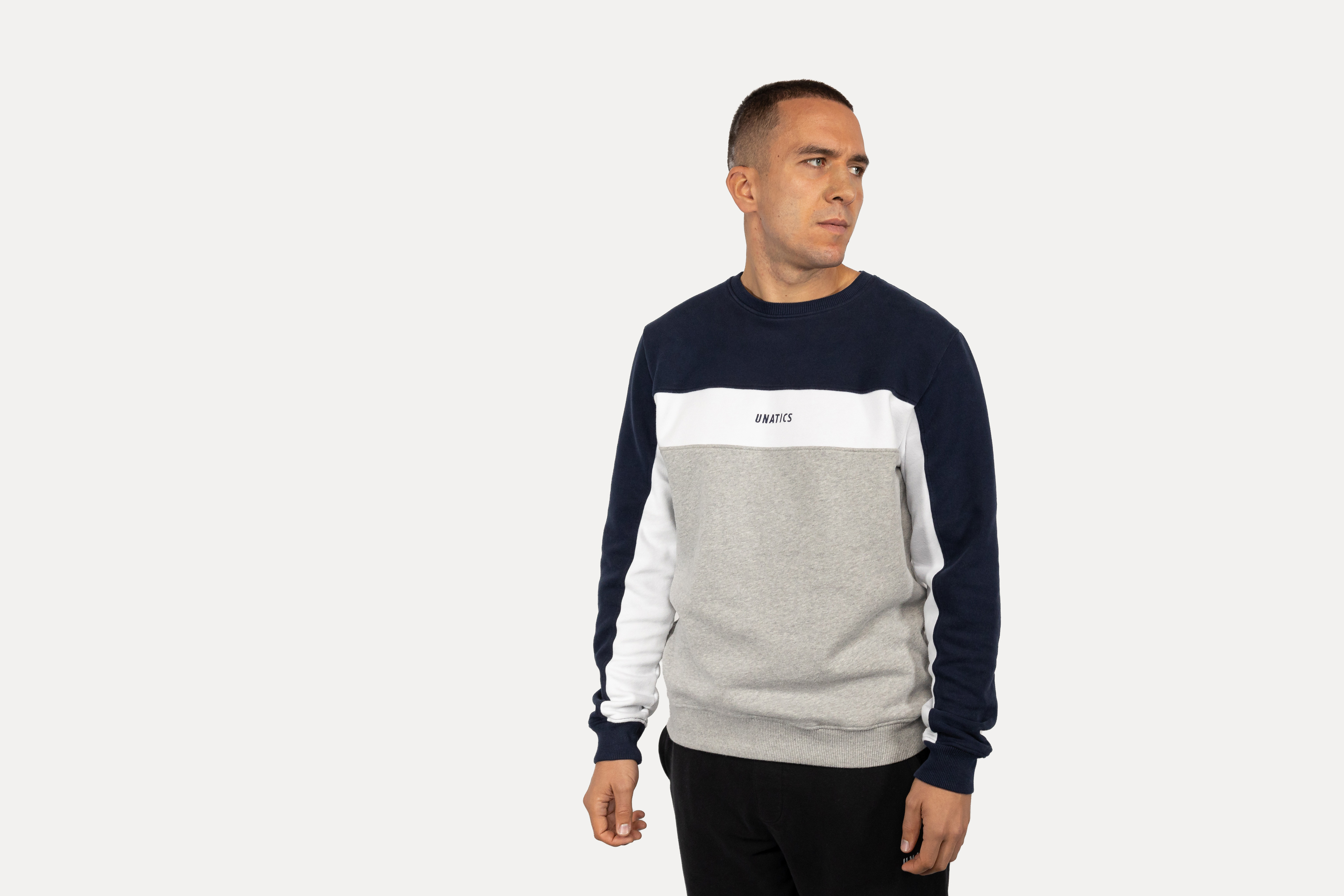 Crewneck 'Colorblock' navy white grey